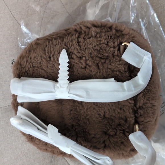 Express Teddy Fabric Plush Zip Up Brown Backpack with Adjustable Straps NWT - Picture 9 of 9